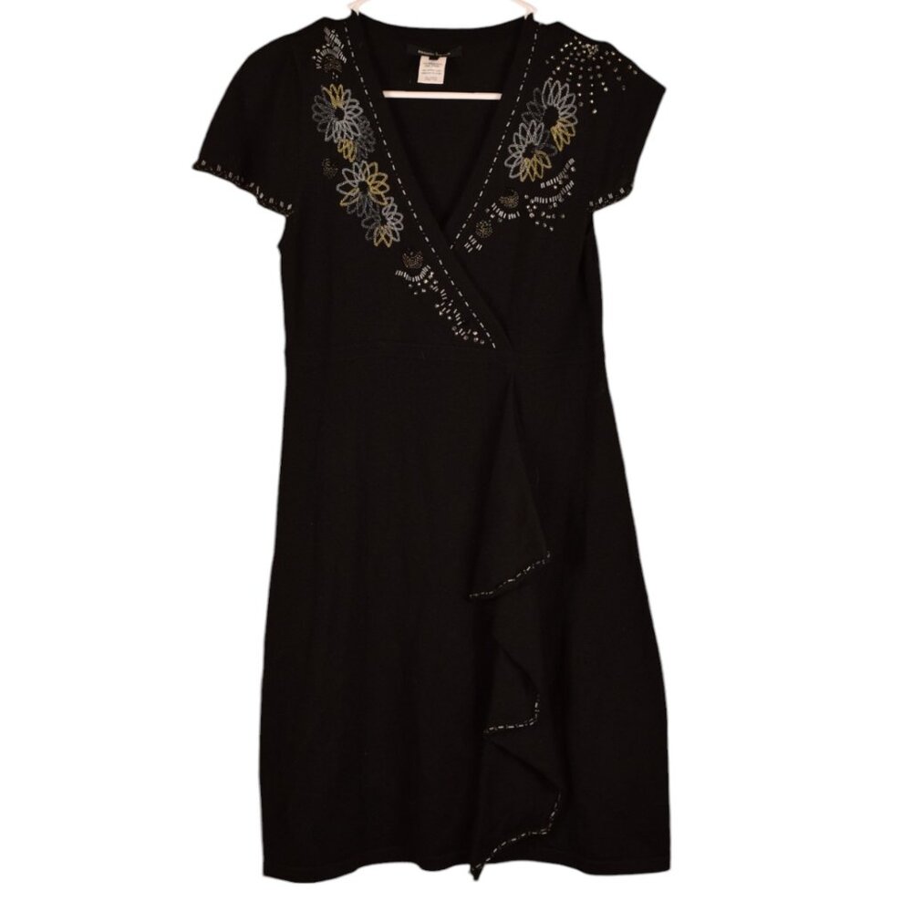 Nanette Lepore 100% Merino Wool Embroidered Beaded Classic Cozy Sweater Dress S